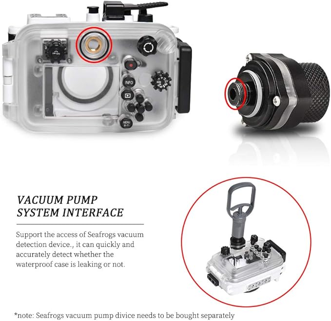 Seafrog WPC-TG6 Waterproof housing case Underwater Diving 195FT/60M Works for Olympus TG-6 Cameras White(Housing + Red Filter)