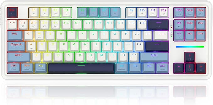 Redragon K728 PRO 80% Wireless Gasket RGB Gaming Keyboard, 3-Mode 87 Keys TKL Mechanical Keyboard w/Hot-Swap Socket, Mixed Color Keycaps & 5-Layer Noise Dampening, Custom Linear Switch