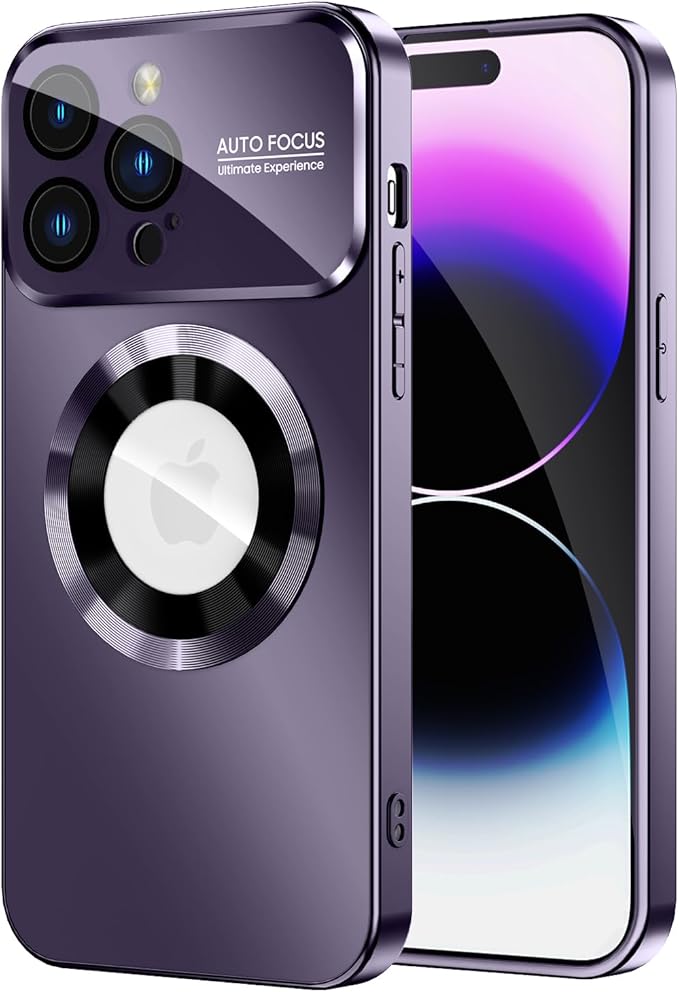 Magnetic for iPhone 14 Pro Max Case, Compatible with MagSafe, Built-in Camera Lens Protector, Logo View, Military Grade Drop Proof Phone Case Cover, Purple
