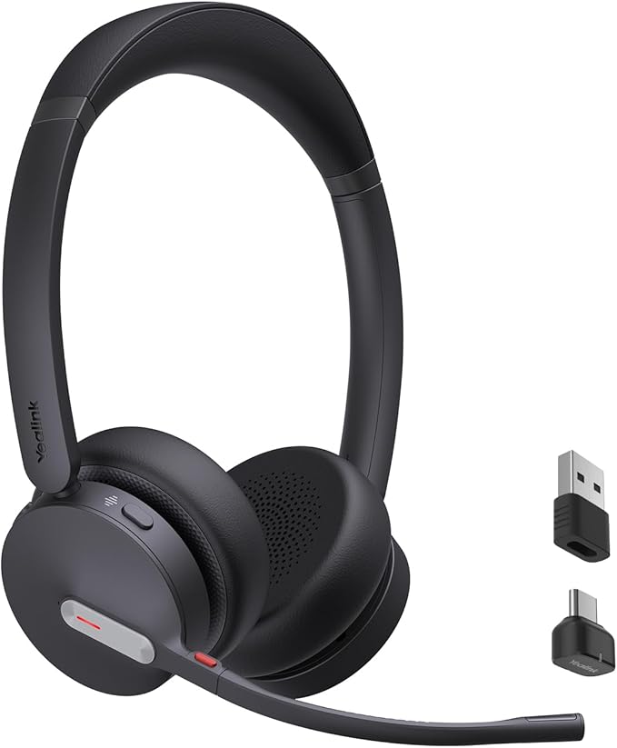 Yealink BH70 UC Wireless Bluetooth Headset with Microphone for Work, up to 35h Talking Battery, Teams UC Compatible Headsets for Computer Mobile, 147g Lightweight Headphone for Open Office 50m Range