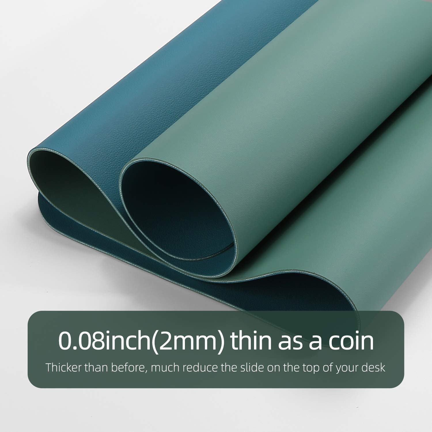 YSAGi Desk Pad, Desk Mat, 31.5" x 15.7" Dual-Sided Laptop Desk Pad Protector, Large Leather Desk Blotter for Keyboard and Mouse, Waterproof Desk Writing Pad for Office(Pistachio Green + Green Blue)