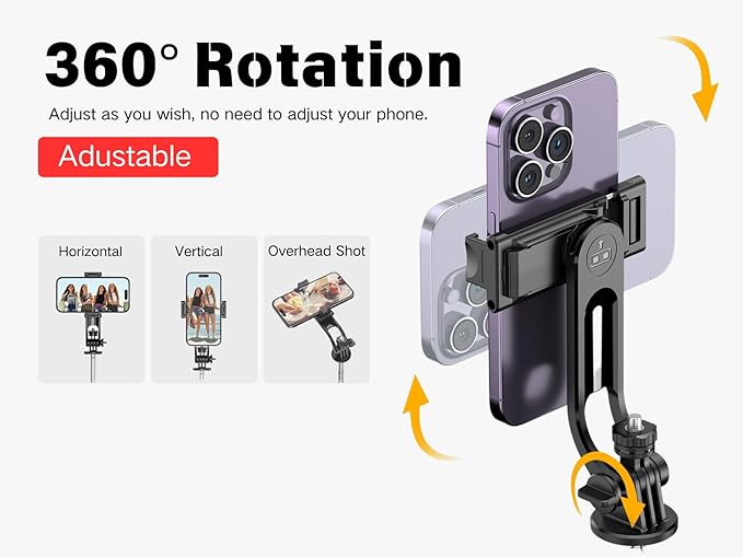 C13D 53" Selfie Stick Tripod with Fill Lights, Bluetooth Remote – Detachable Phone Mount, Dual Light Modes, for iPhone, Android, GoPro & Camera