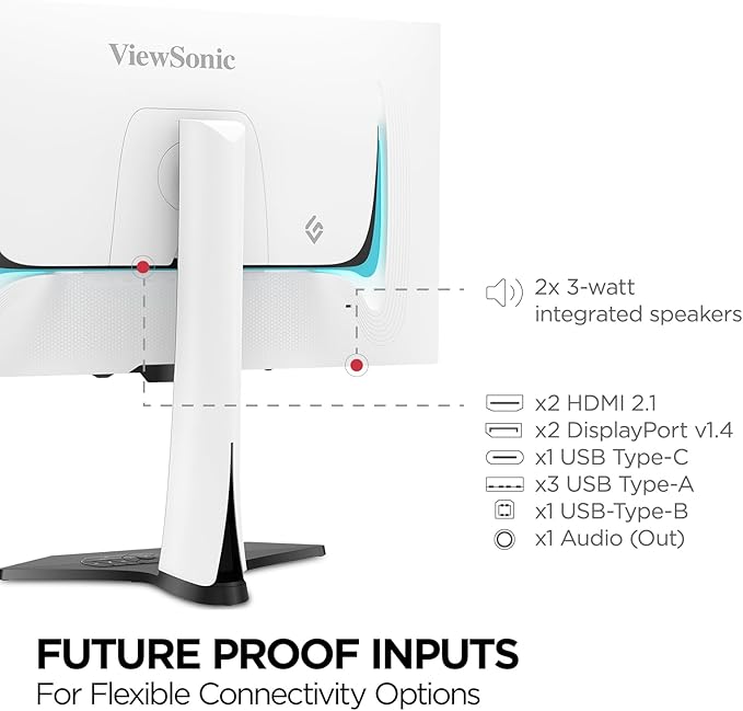 ViewSonic XG272-2K-OLED 27 Inch 1440p 240Hz OLED Ergonomic White Gaming Monitor with up to 0.01ms, FreeSync Premium, G-Sync Compatibility, RGB, and USB-C, HDMI v2.1, DP Inputs