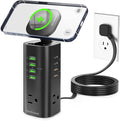Surge Protector Power Strip Tower, TenTrend 160W Fast Charging Station with 3 AC Outlets & 8 USB Ports (4 USB-C), 5 FT Flat Plug Extension Cord with Multiple Outlets for Home Office