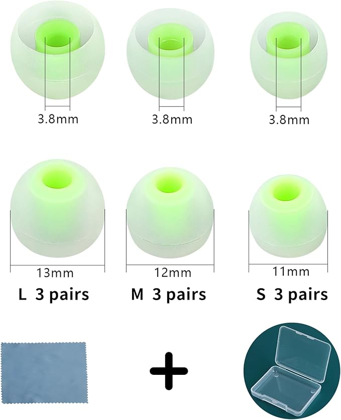 Earbud Tips Ear Bud Tips Soft Anti Slip Washable and Reusable Silicone Replacement Earbud Tips Fit Most in-Ear Earbuds(Inner Hole 3.8mm -5.1mm) 18pcs S M L