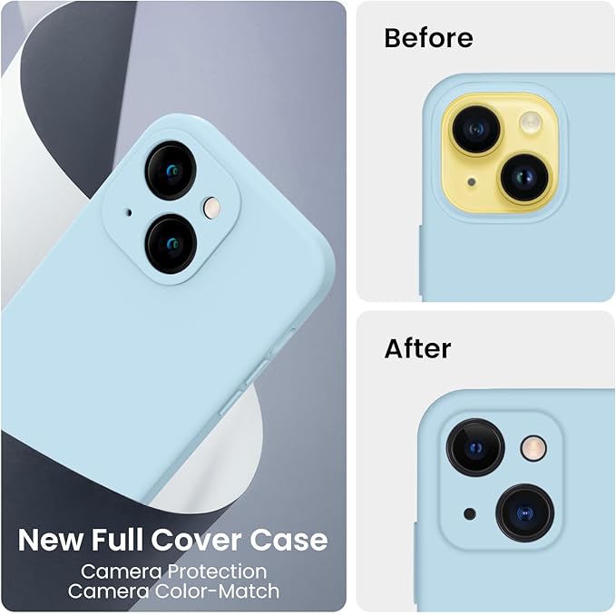 FireNova Designed for iPhone 14 Case, Silicone Upgraded [Camera Protection] Phone Case with [2 Screen Protectors], Soft Anti-Scratch Microfiber Lining Inside, 6.1 inch, Sky Blue
