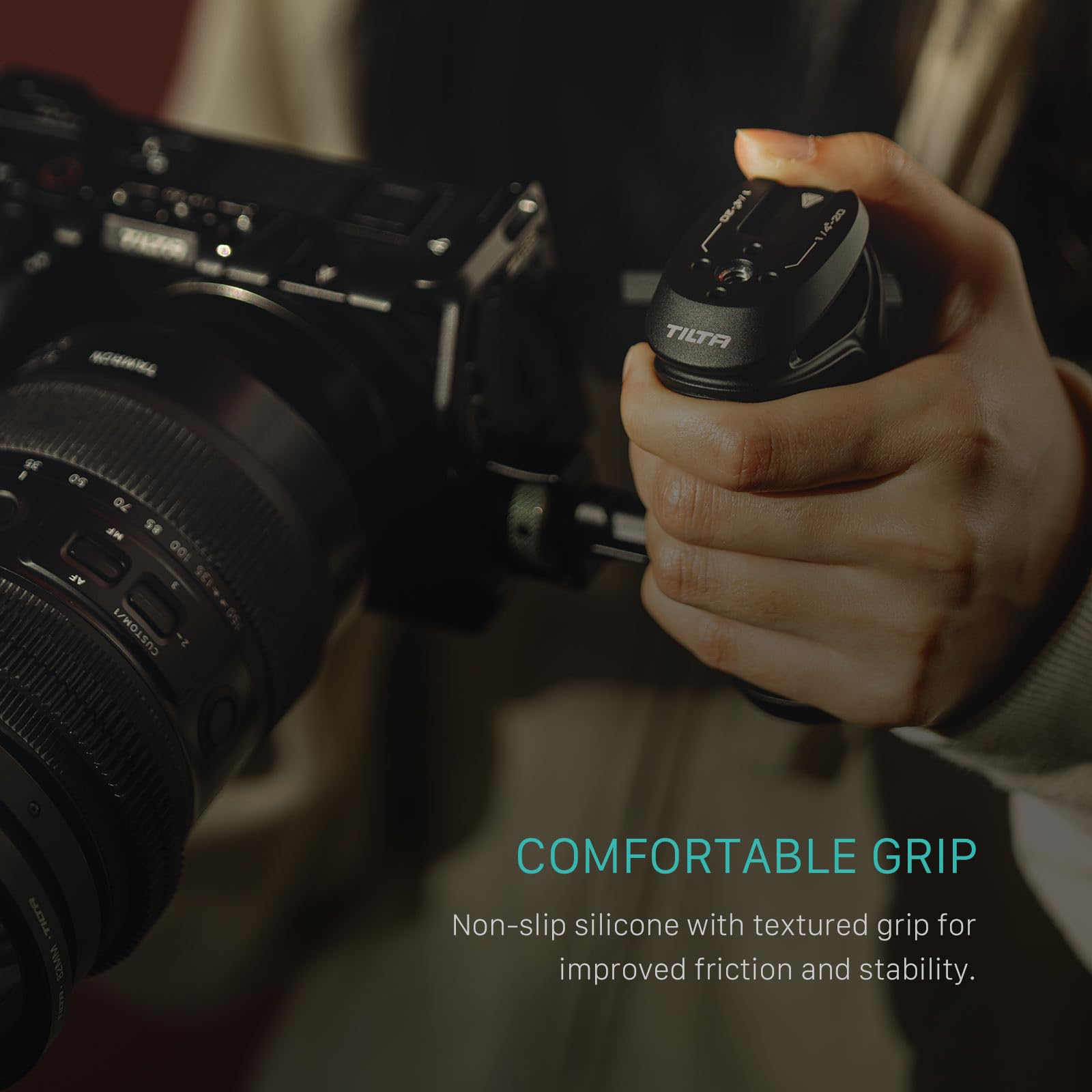 Tilta Xeno Side Handle for Filmmakers & Cameras - Titanium Gray | Secure Connection & Helps Prevent Rotation | Adjustable Height | Textured Silicone Grip | Easy Assembly (1/4″-20 w/Locating Pins)