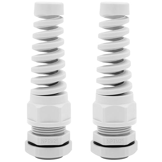 Strain Relief Cord Connector,LISTENJIALE 2Pcs NPT 1/2" Waterproof Cable Gland Flex Spiral Strain Relief Adjustable 6-12mm Cable Connector Nylon Joint with Gaskets(Grey)