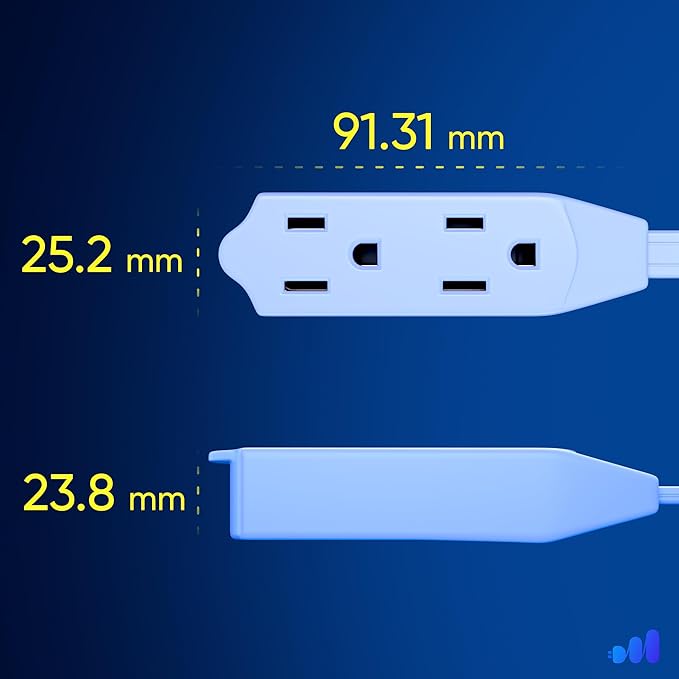 Maximm Cable 3 Ft 360° Rotating Flat Plug Extension Cord/Wire, 16 AWG Multi 3 Outlet Extension Wire, 3 Prong Grounded Wire - White - UL Certified