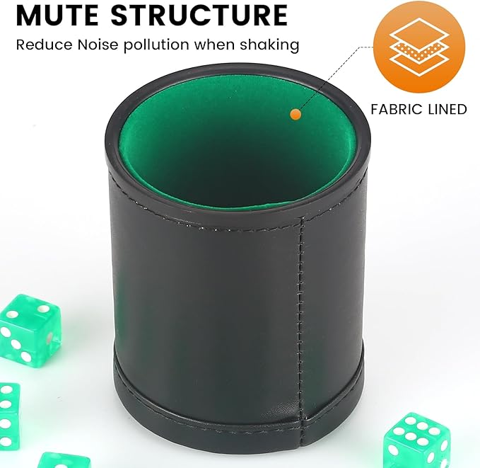 RERIVER 5 Pack PU Leather Dice Cups Velvet Felt-Lined Shaker Cups with 30 Dot Dice for Bar Party Yahtzee Farkle Dice Games