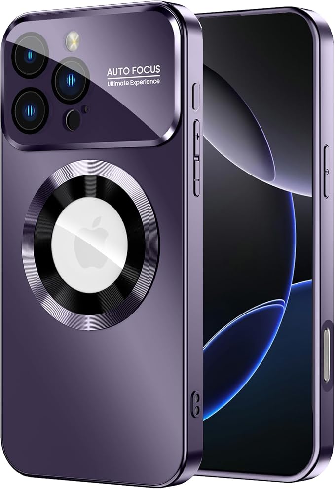 Magnetic for iPhone 16 Pro Case, Compatible with MagSafe, Built-in Camera Lens Protector, Logo View, Military Grade Drop Proof Phone Cover, Purple