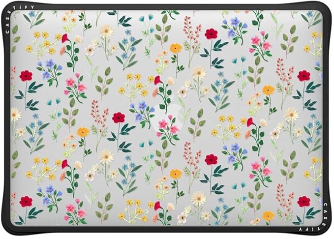 CASETiFY Impact MacBook Air 13" (M1/Intel) Case [Cushioned Impact Corners/Scratch-Resistant/Anti-Slip Grip] - Spring Botanicals 2 - Clear Black