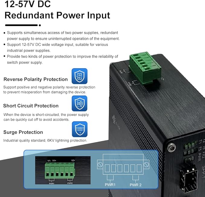 Industrial 8-Port Gigabit Ethernet Switch DIN Rail/Wall-Mount 8 port RJ45 10/100/1000Mbps Unmanaged DIN-Rail Switch Hardened 10 Ports Ethernet Fiber Switch with 2 SFP Fiber ports