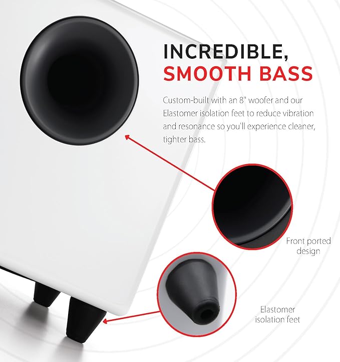 Audioengine S8 Powered Subwoofer Speaker - 250W 8-inch Home Woofer with Built-in Amplifier and Dual Audio Inputs for Home Audio