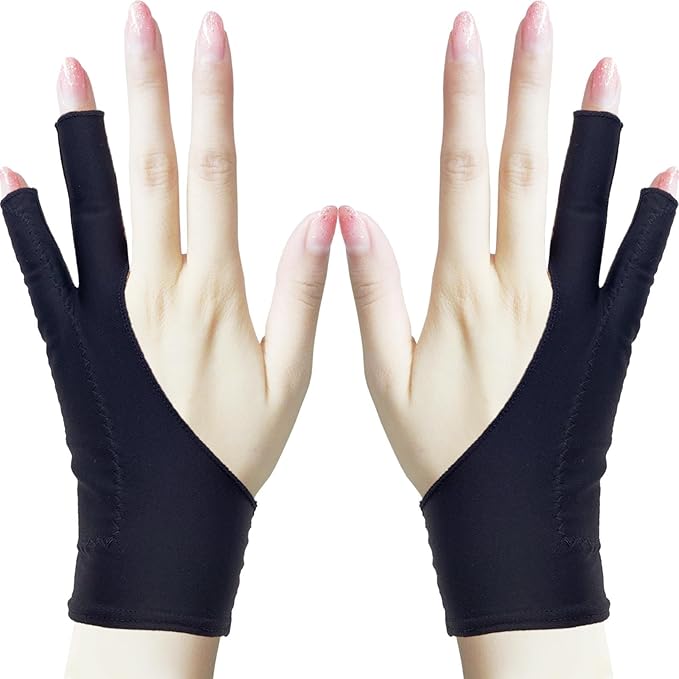 Drawing Glove, Artist Glove for Drawing Tablet, iPad, Digital Art Creation - Palm Rejection, Exposed Fingertip, Suitable for Left and Right Hand - S, Pack of 2