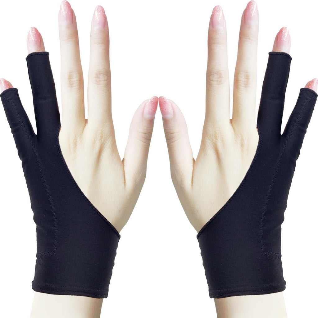 TIMEBETTER Drawing Glove, Artist Glove for Drawing Tablet, iPad, Digital Art Creation - Palm Rejection, Exposed Fingertip, Suitable for Left and Right Hand - L, Pack of 2