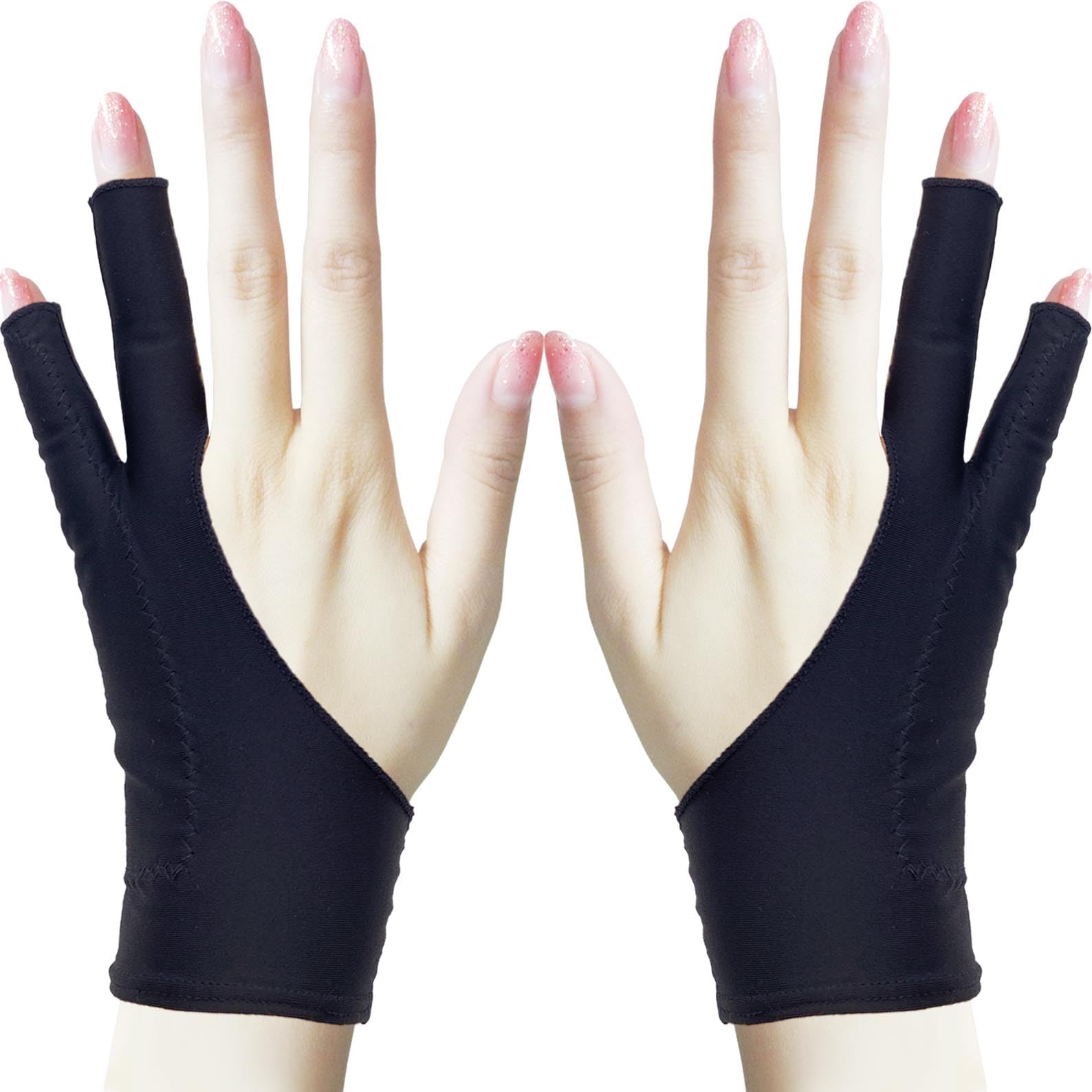 TIMEBETTER Drawing Glove, Artist Glove for Drawing Tablet, iPad, Digital Art Creation - Palm Rejection, Exposed Fingertip, Suitable for Left and Right Hand - L, Pack of 2