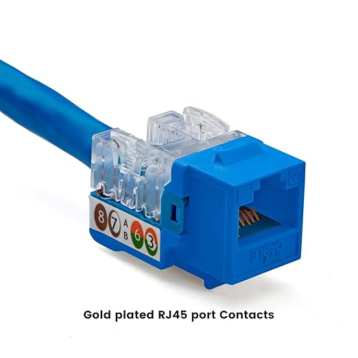 trueCABLE Cat6A Keystone Jack, Unshielded (UTP), 90 Degree Punch-Down, PoE++ (4PPoE), UL Listed, ETL Verified, ANSI/TIA Certified, Modular RJ45 Female, Blue, 12 Pack