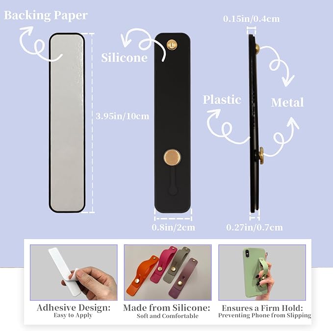 Cell Phone Finger Holder Grip Loop Accessories for Hand, Mobile Phone Knob Handle Kickstand Strap Hooks for Back of Silicone Phone Case - 6 Pack (Black Green Purple Off-White Brown Pink)