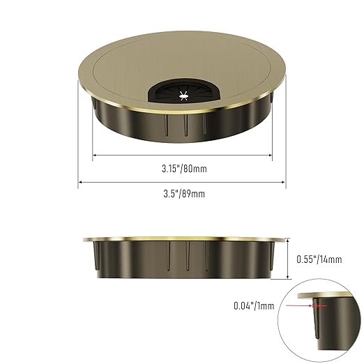 Desk Grommet 3-1/8 Inch 80mm, Zinc Alloy Computer Desk Wire Hole Cover, Office Desktop Cord Cable Hole Metal Ring, Bronze Tone