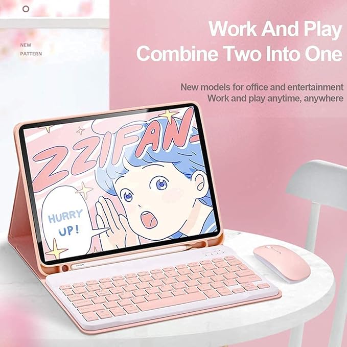 AnMengXinLing Keyboard Case for iPad mini 7th(A17 Pro) 2024/Mini 6th Generation with Mouse,Case for iPad mini7/mini6 with Detachable Wireless Keyboard Pencil Holder Slim Smart Cover, Pink