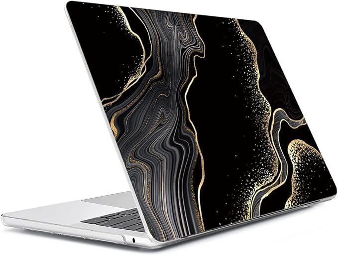 Compatible with MacBook Air 13 inch Case 2025 2024-2022 M4 A3240 M3 A3113 M2 A2681, Plastic Hard Shell&Keyboard Cover&Screen Film&Webcam Cover for MacBook Air 13.6 inch Case, Black Marble