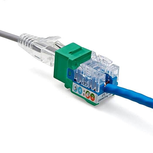 trueCABLE Cat5e Keystone Jack, Unshielded (UTP), 90 Degree Punch-Down, PoE++ (4PPoE) 100W, UL Listed, ETL Verified, ANSI/TIA Certified, Modular RJ45 Female, Green, 24 Pack