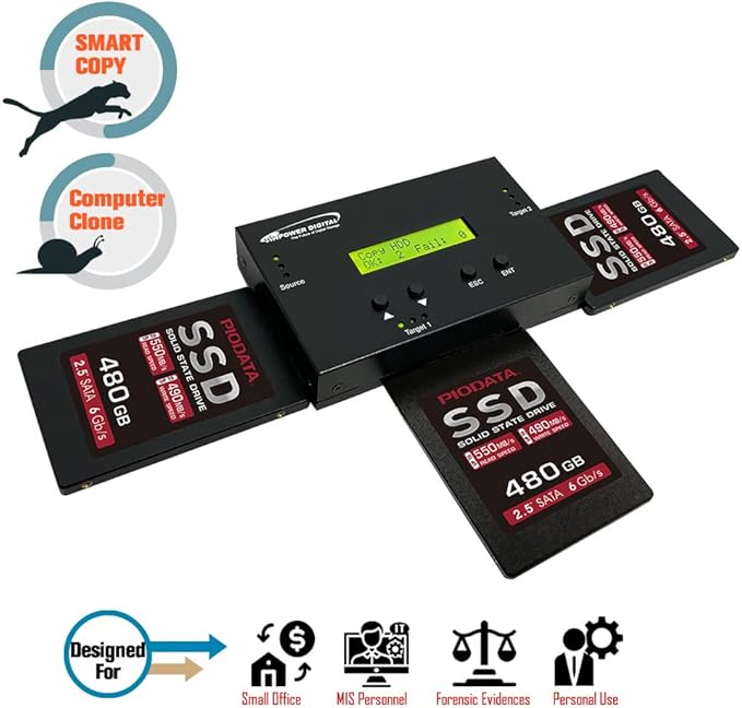 Vinpower 1 to 2 SATA 2.5" & 3.5" Hard Disk Drive/Solid State Drive (HDD/SSD) Clone Duplicator and DOD Level Eraser