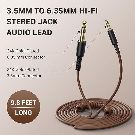 OneOdio 6.35mm to 3.5mm 6.6-9.8FT Stereo Adapter Cable Compatible with AMPs, Electronic Keyboards, Mixers, Guitars and Pro10/Pro30/Pro50 Headphones of OneOdio-Brown