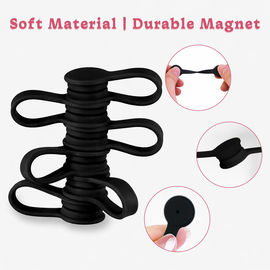 Viaky Magnetic Cable Ties 6-Pack,Silicone Cord Ties Cable Clips,Black