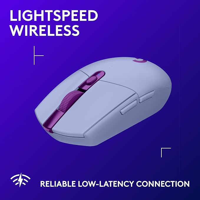 Logitech G305 LIGHTSPEED Wireless Gaming Mouse, Hero 12K Sensor, 12,000 DPI, Lightweight, 6 Programmable Buttons, 250h Battery Life, On-Board Memory, PC/Mac - Lilac