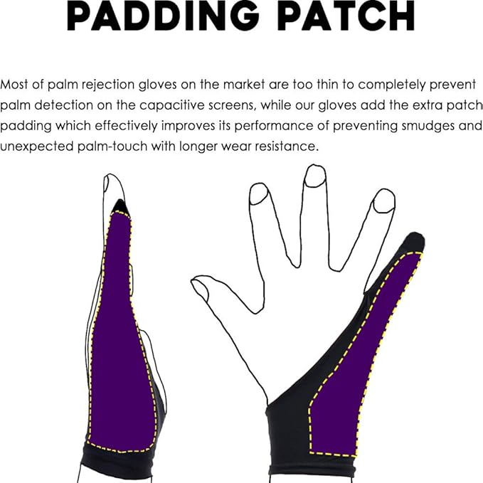 AKX Artist Glove Large - 2 Pack Palm Rejection Drawing Gloves for Graphic Tablet, iPad - Smudge Guard, Reduce Friction, 1-Finger, Elastic Lycra, Good for Left and Right Hand, Black | AK-01