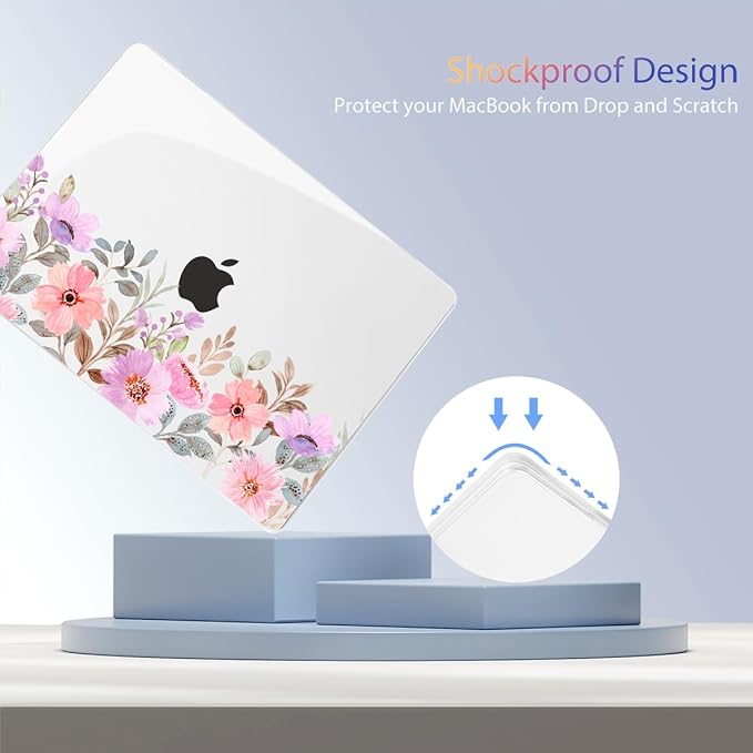 Teryeefi for M4 M3 M2 MacBook Air 15 Inch 2025 2024 2023 Case Model A3241 A3114 A2941 with Liquid Retina Display, Protective Plastic Hard Shell Cover with Keyboard Cover - Pink Flower Garden-A