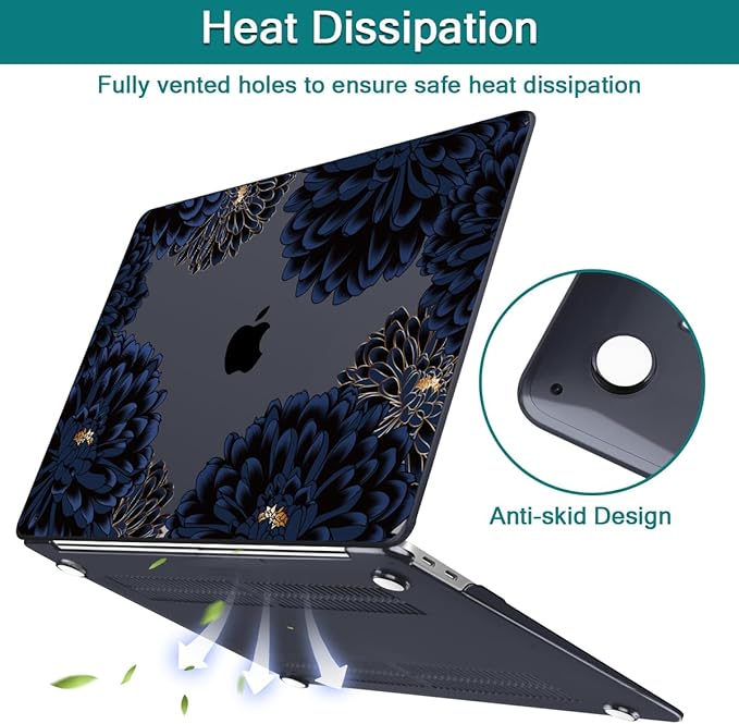 Teryeefi for MacBook Air 13 inch Case Release 2018 2019 2020, Fits Model A2337 M1 Chip, Design Pattern Slim Cover+Keyboard Cover Compatible with 13.3 inch MacBook Air M1 Touch ID, Chrysanthemums