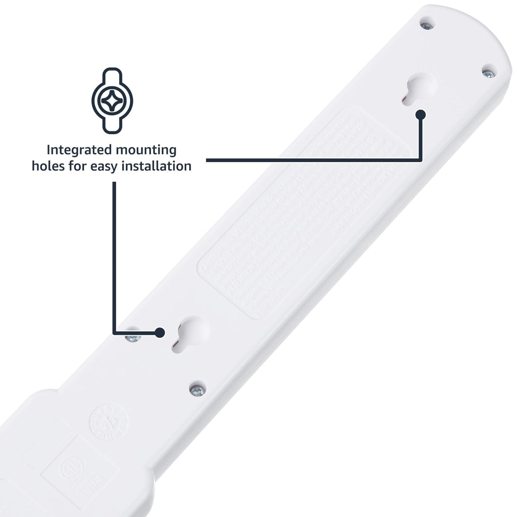 Amazon Basics Surge Protector Power Strip, 6-Outlet with 200J Protection, Circuit Breaker, LED Indicator, On/Off Switch, Wall-Mounting, 2ft Extension Cord, White, 2-Pack