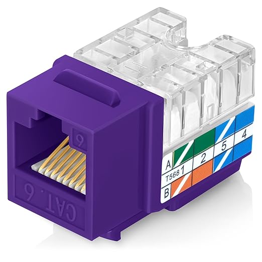 Everest 90° Angled RJ45 Cat6 Keystone Jacks 20-Pack in Purple - Slim Profile Female RJ45 Connectors - Cat 6 Keystone Jack - Compatible with 90° Angled Speed Termination Tool - easyJACK (B094WB91H3)