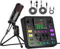 Podcast Equipment Bundle, PUPGSIS Audio Mixer with Dynamic Microphone, Pro-preamp, Bluetooth 5.3, Gaming Equipment Set for Podcast Recording, Live Streaming, Video Vocals, Phone, DJ