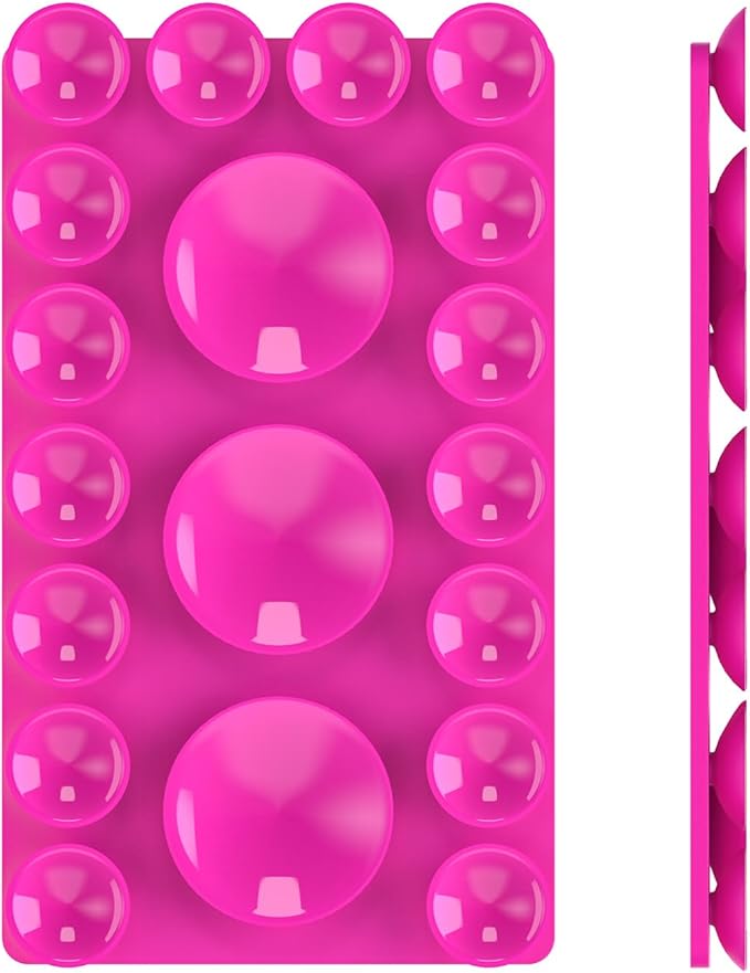 2024 Upgrade 2PCS Silicone Suction Cup Phone Case Adhesive Mount,Adhesive Grip, Sticky Suction Cup Phone Holder & Suction Phone case Holder TikTok & Selfies (Hot Pink, 3+16 Single Sided)