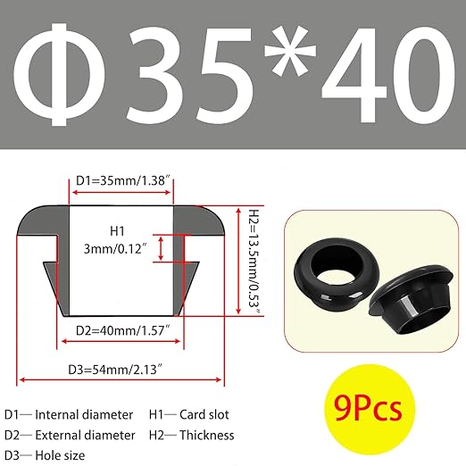 Qrity 9 PCS Rubber Grommets Cable Railing, Car Grommet, Cable Railing Protective Sleeves for Metal Posts, ID 35mm Mount Dia 40mm