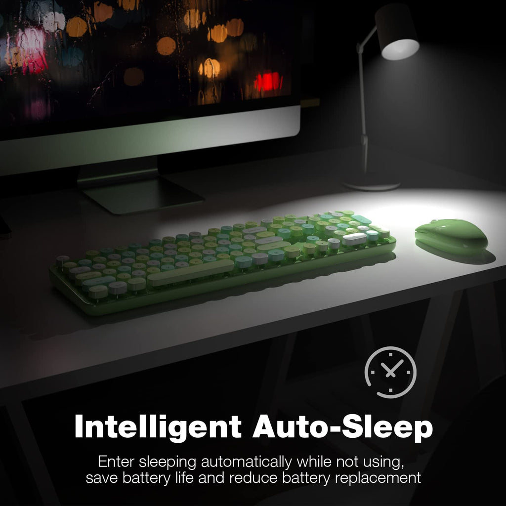 KNOWSQT Wireless Keyboard and Mouse Combo, Green 104 Keys Full-Sized 2.4 GHz Round Keycap Colorful Keyboards, USB Receiver Plug and Play, for Windows, Mac, PC, Laptop, Desktop