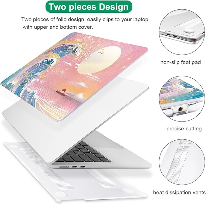 for MacBook Air 13.6 inch Case 2025 M4 A3240 2024 M3 A3113 2022 2023 A2681 M2 Chip, Crystal Plastic Pattern Hard Shell Case Cover for Mac Air 13.6 M4 2025 Touch ID, Sunset Glow Waves