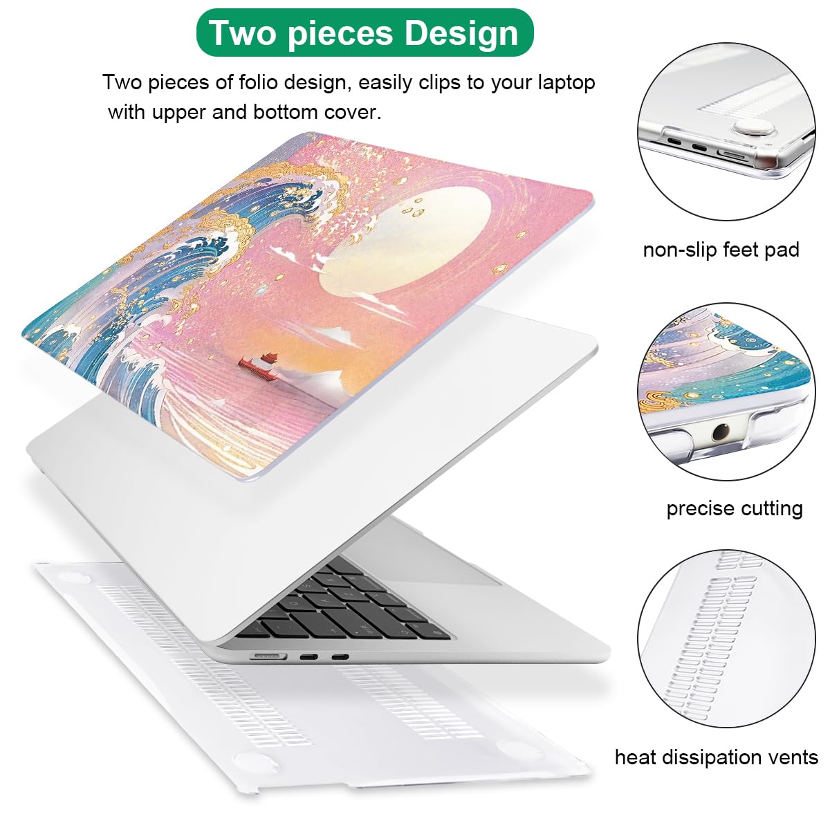 LCMOCICO for MacBook Air 13 Inch Case 2026 2025 2024 2023 2022 Release M5 A3449 M4 A3240 M3 A3113 M2 A2681, Scratch Resistant Plastic Hard Shell Case for MacBook Air 13.6 M5, Sunset Glow Waves
