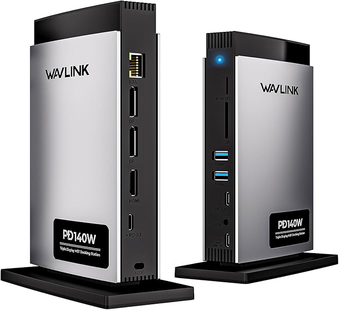 WAVLINK Laptop Docking Station 3 Monitors(Max Resolution: Single 8K or Triple 4K), 11-in-1 USB C Docking Station with 125W PD3.1 Pass-Through & Power Adapter, HDMI + 2* DP, for MacBook M1–M4 & Windows