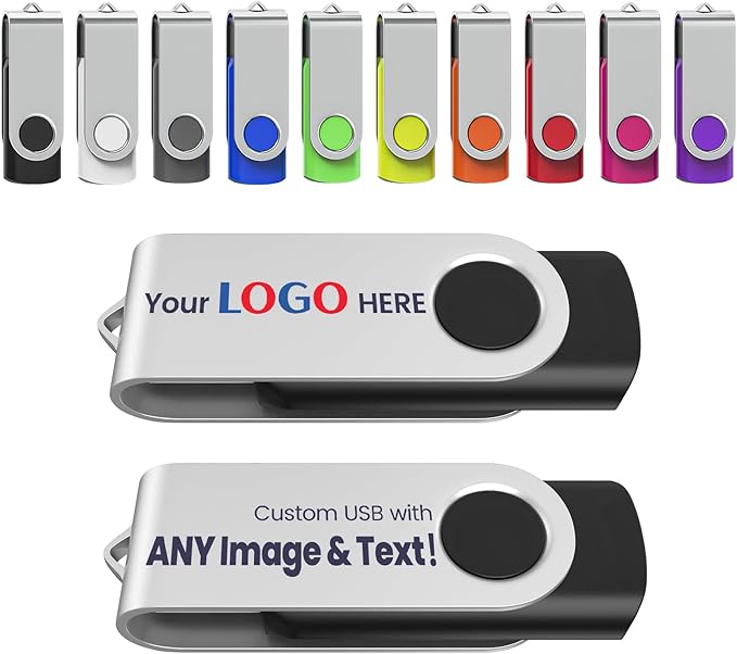 Personalized Flash Drives 128GB, Wooolken Customizable USB 2.0 Thumb Drives 10/20/50/100 Pack, Logo Memory Stick Custom Flash Drive Engraved Logo (Mixcolors)
