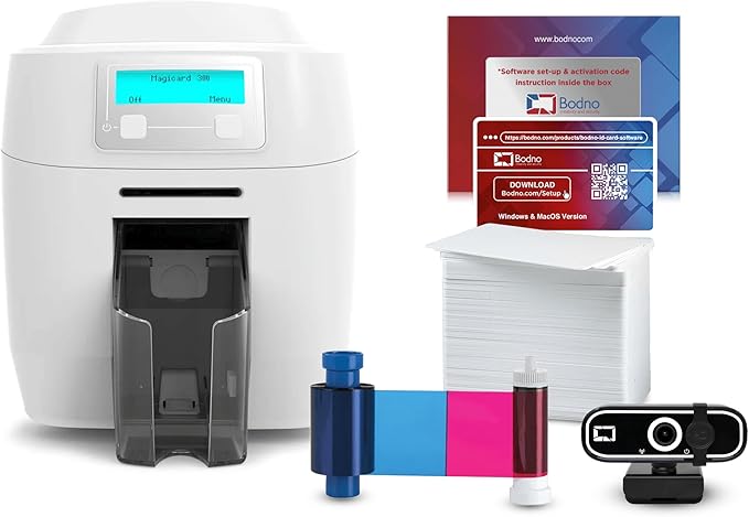 Bodno Magicard 300 Dual Sided ID Card Printer & Complete Supplies Package ID Software - Gold Edition