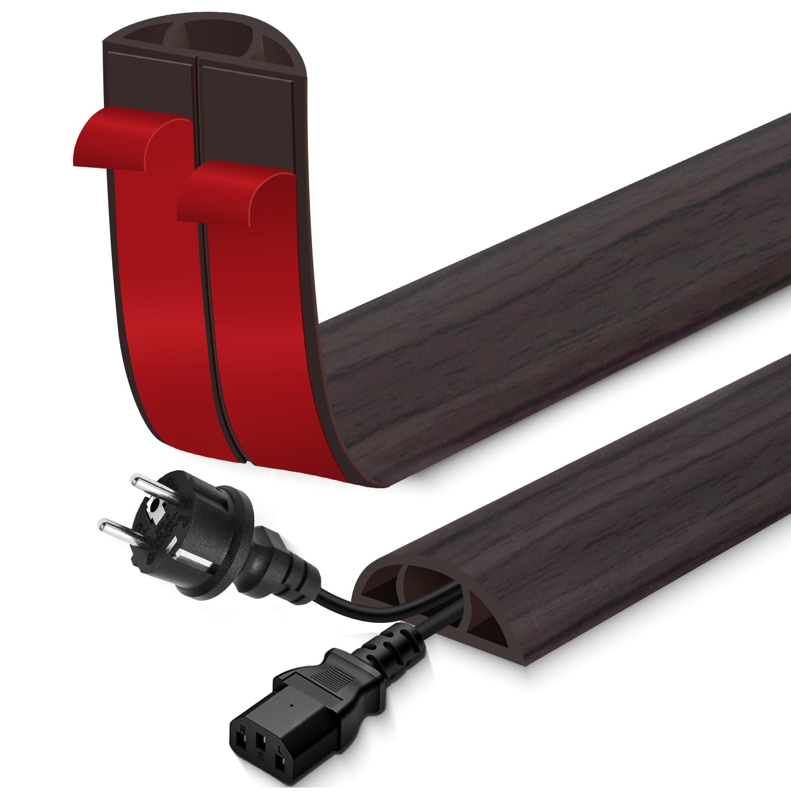 Floor Cord Cover for Wires on Floor Self Adhesive Cord Hider Floor Cable Management Wire Covers for Cords Protector Prevent Cable Trips Cord Cavity W 0.51" x H 0.31", Black Walnut, 3.3Ft