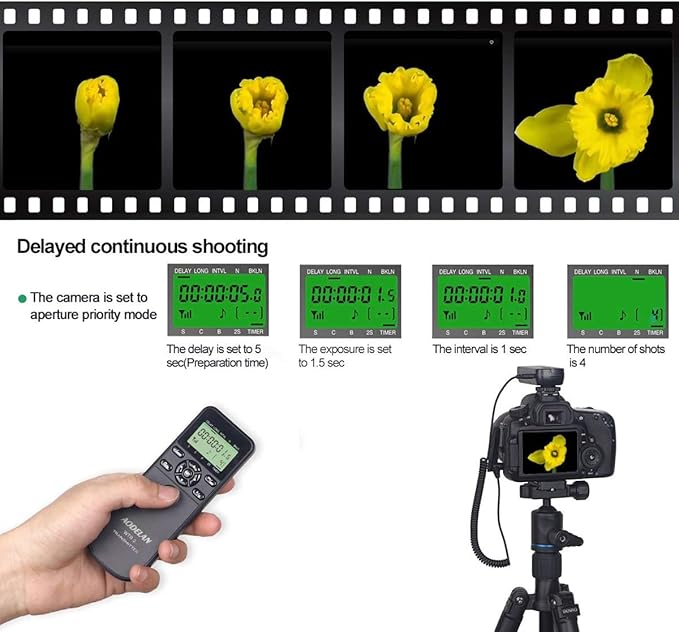AODELAN Wireless Remote Control Shutter Release Timer intervalometer for Canon EOS RP, 90D, 80D, Rebel T6, SL2, 6D II, 5D IV, SX70 HS; Fujifilm GFX 50R, X-T3; Olympus OM-D E-M1 Mark II; Pentax K-1 II