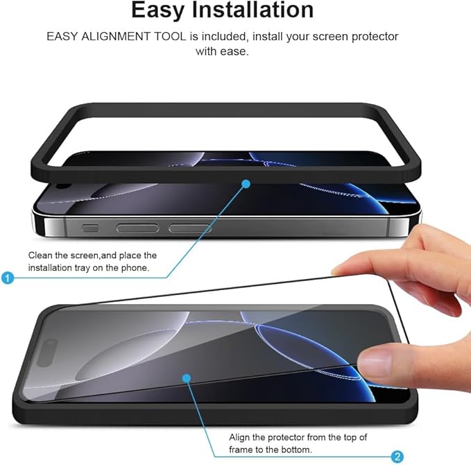 2 pack Full 9H+ Military Grade Glass Screen Protector for iPhone 15 Pro Max + 2 pack Camera Lens Protector with easy Installation Frame Case Friendly Shatterproof Tempered Glass 9H+ Hardness HD Clear Anti-Scratch Glass Full Edge Coverage (6.7) 15 ProMax