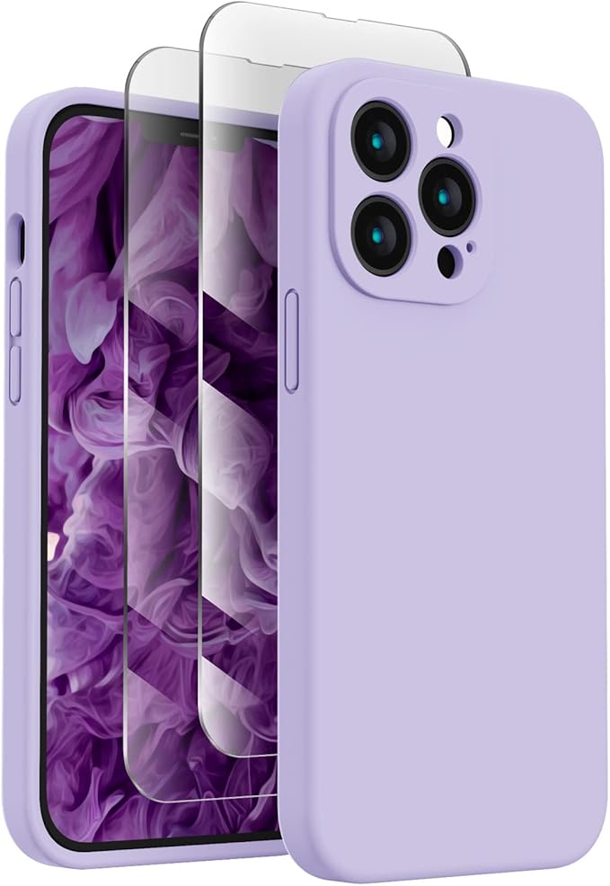 FireNova Designed for iPhone 13 Pro Max Case, Silicone [Camera Protection] Phone Case with [2 Screen Protectors], Soft Anti-Scratch Microfiber Lining Inside, 6.7 inch, Clove Purple