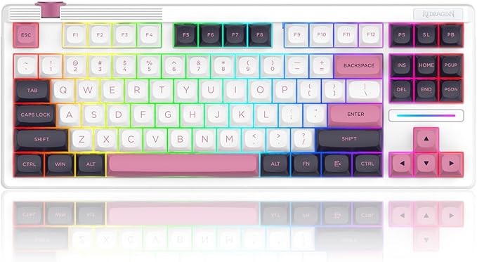 Redragon K729 80% Wired Gasket RGB Gaming Keyboard, 87 Keys TKL Mechanical Keyboard w/Knob Control, Mix-Color PBT Keycaps, Hot-Swap South-Facing Socket & 5-Layer Dampener, Custom Linear Switch